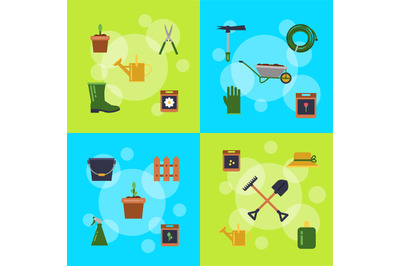 Vector flat gardening icons infographic illustration