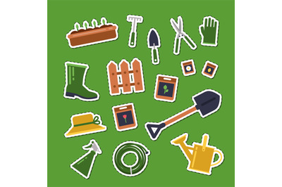 Vector flat gardening icons stickers set illustration