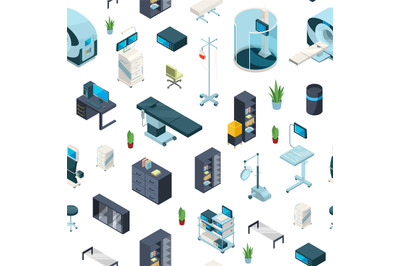 Vector isometric hospital icons pattern