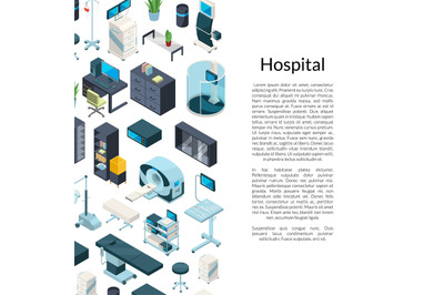 Vector isometric hospital icons background with place for text illustr