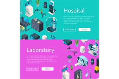 Vector isometric hospital icons web banner illustration