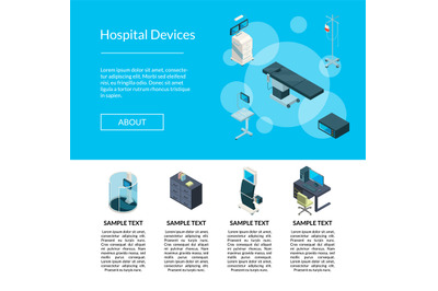 Vector isometric hospital icons landing page template illustration