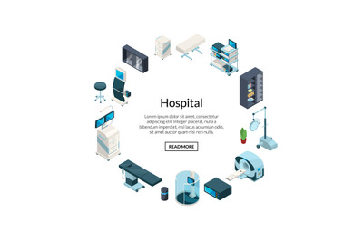 Vector isometric hospital icons in circle shape