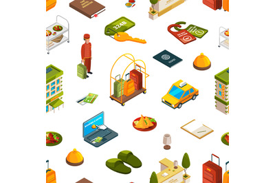 Vector isometric hotel icons pattern or background illustration