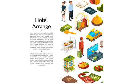 Vector isometric hotel icons background with place for text illustrati