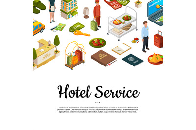 Vector isometric hotel icons background with place for text illustrati