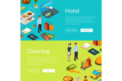 Vector isometric hotel icons web banner templates illustration