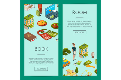 Vector isometric hotel icons web banner templates illustration