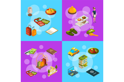 Vector isometric hotel icons infographic concept illustration