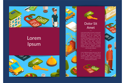 Vector isometric hotel icons card