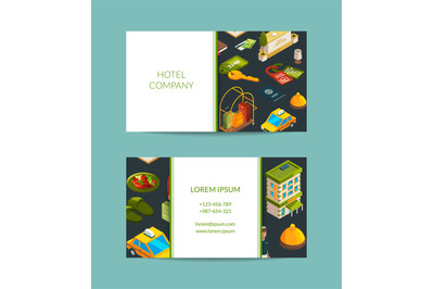 Vector isometric hotel icons business card set