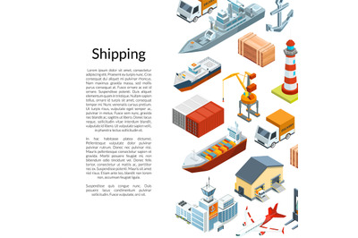 Vector isometric marine logistics and seaport background