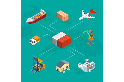 Vector isometric marine logistics and seaport infographic concept illu