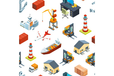 Vector isometric marine and sea port pattern