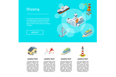 Vector isometric marine logistics and seaport landing page template il