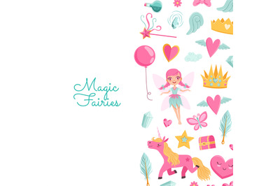 Vector cute cartoon magic and fairytale elements background