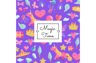 Vector cute cartoon magic and fairytale with unicorn