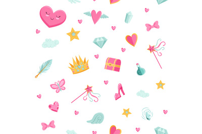 Vector cute cartoon magic and fairytale pattern