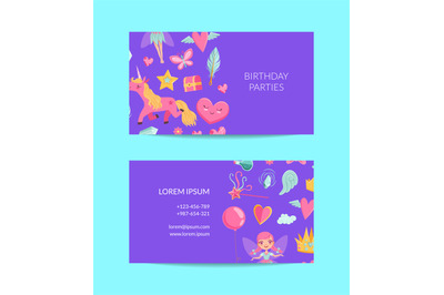 Vector cute cartoon magic and fairytale business card