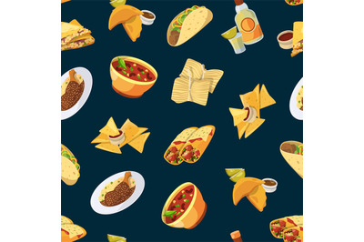 Vector cartoon mexican food pattern or background illustration