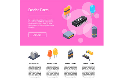 Vector isometric microchips and electronic parts icons