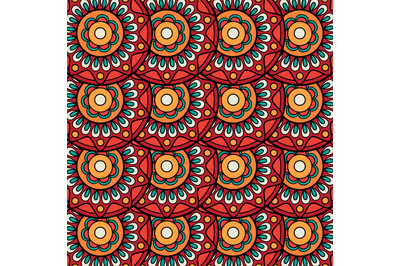 Ethnic boho floral rosettes seamless pattern