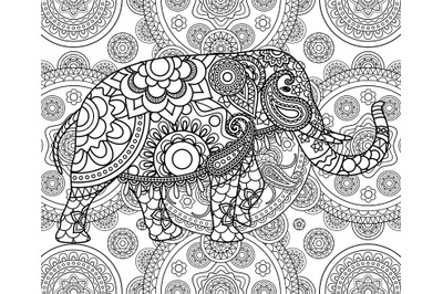 Ethnic Indian elephant over ornate background