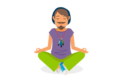 Funky hippie man yoga meditation