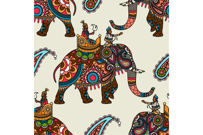 Indian maharadjah on elephant seamless background