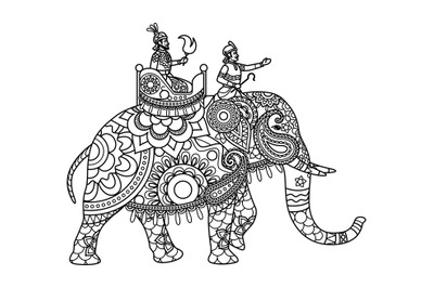 Indian maharajah on elephant coloring pages