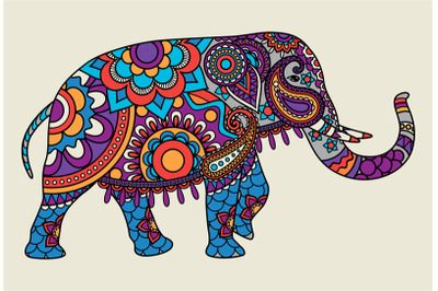 Indian ornate elephant colored illistration