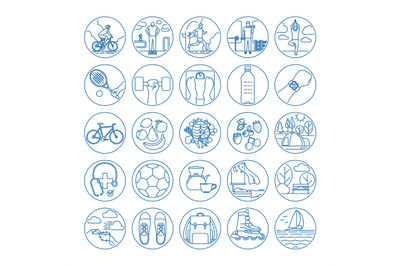 Fitness and healthy life style line icons