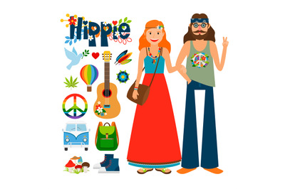 Hippie people vector icons