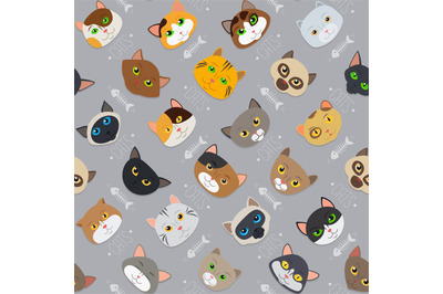 Fur cats pattern vector background