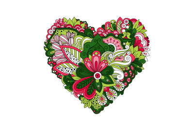 Doodle summer flowers in heart shape