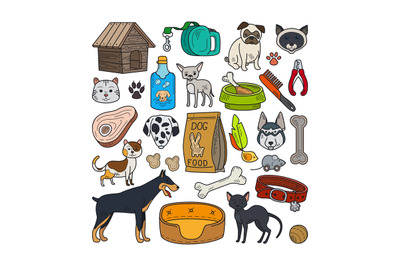 Vector hand drawn cats and dogs