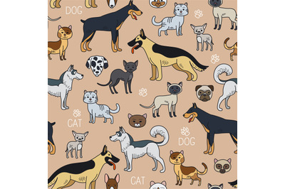 Cats and dogs seamless pattern