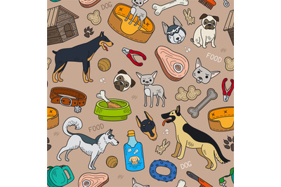 Seamless pattern with cute dog