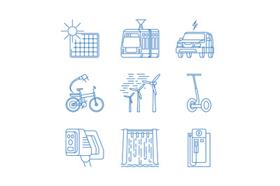 Green energy line icons