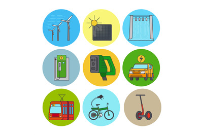 Green power and eco transport icons