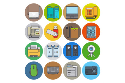 Electronic devices flat line icons