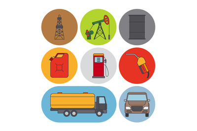 Oil industry flat line icons