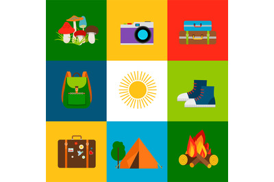 Summer travel and tourism icons