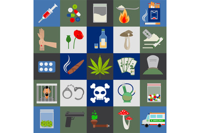 Alcohol, drugs and tabac vector icons