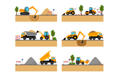 Building site machinery vector icons