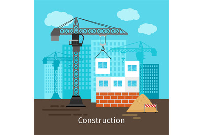 House construction with building crane