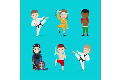 Kids martial arts vector icons