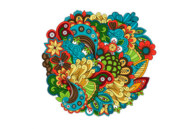 Ethnic colored floral circular pattern vector