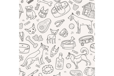 Dog and accessories vector pattern