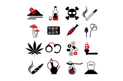Drugs and alcohol addiction icons